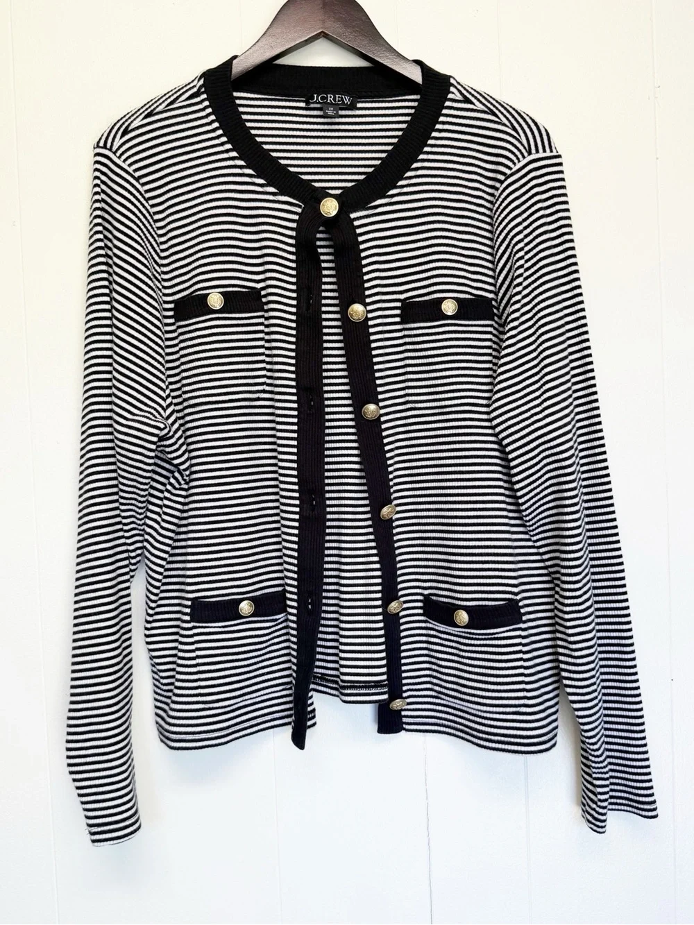 J. CREW Vintage Rib Lady Jacket in Stripe Black White Size 3X